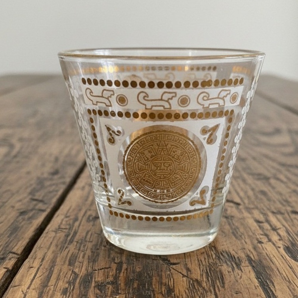 Hazel Atlas Aztec Calendar Lowball, Replacement‎ Glass, Golden Medallion Design
